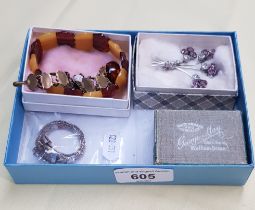 A hallmarked silver bracelet, stamped 'CAO 925'. and some costume pieces