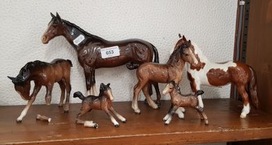 Six Beswick horses and foals (two damaged)
