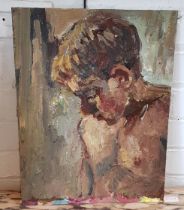 Adrian Johnson (British, b1960), acrylic on board, portrait of a boy, untitled, 35.5cm x 45.5cm,