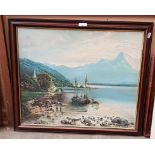 20th century school, oil on canvas, lake scene, 60cm x 49.5cm, signed 'MARTIN' to lower left,
