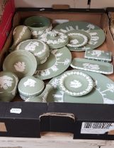 A box of green and white Wedgwood Jasperware.