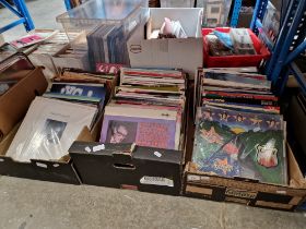 Three boxes of vinyl LP records including Bon Jovi (promo copy), Elton John, Buddy Holly's, Bay City