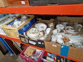 4 boxes of pottery and glass to include Royal Doulton, Bunnykins, Wedgwood, Staffordshire, a Royal