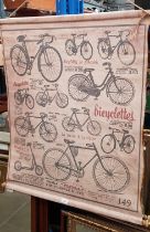 A scroll poster depicting vintage bicycles.