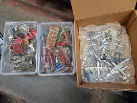 A box of assorted die-cast Dinky toys and two boxes of Meccano.