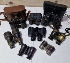 A collection of various binoculars to include military, Deraisme Fabi Paris Lonrop, The Army Gabriel