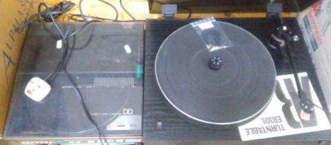 Two turn tables: Acoustic Research EB101 and Aiwa LX120, both require service.