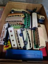 A box of assorted Dinky buses