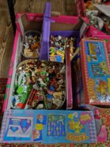 A box of toys comprising Teddy In My Pocket (51 figures with cards and 2 playsets with boxes) and