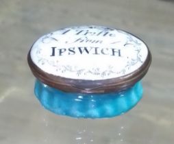 A Bilston enamel box 'A Trifle from Ipswich'.