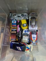 A box of ten various Scalextric cars (as found).