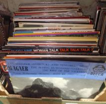 A box of assorted LPs.