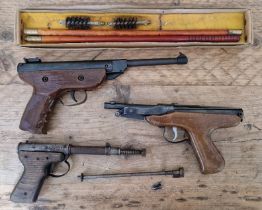 Three vintage air pistols comprising of a Diana mark IV .177 calibre, 27cm long, a Diana mod 2, 24cm