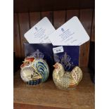 Two Royal Crown Derby paperweights; Limited edition Farmyard Cockerel 1285/5000, gold stopper,