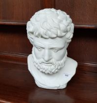 A chalkware bust of Zeus, height 38cm.