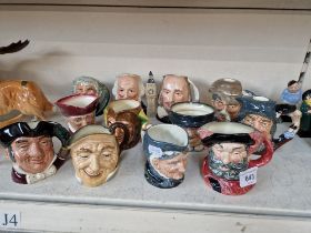 Royal Doulton 2 liquor jugs and 10 small character jugs including Jester, Shakespeare etc All in