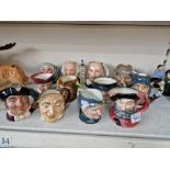 Royal Doulton 2 liquor jugs and 10 small character jugs including Jester, Shakespeare etc All in