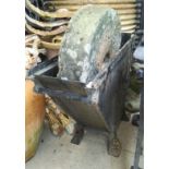 A hand operated stone grinding wheel with separate frame