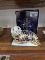 A Royal Crown Derby paperweight - Harbour Seal, Limited Edition 2083/4500, gold stopper, signed to