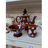 Bargeware glazed teapot and two other pieces