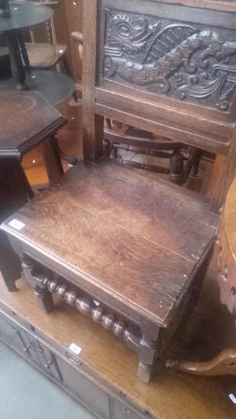 An 18th century carved oak chair with dragon to the back. - Image 7 of 7