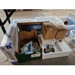 A mixed lot of household items including a modern sink and tap, an oil painting, collectors