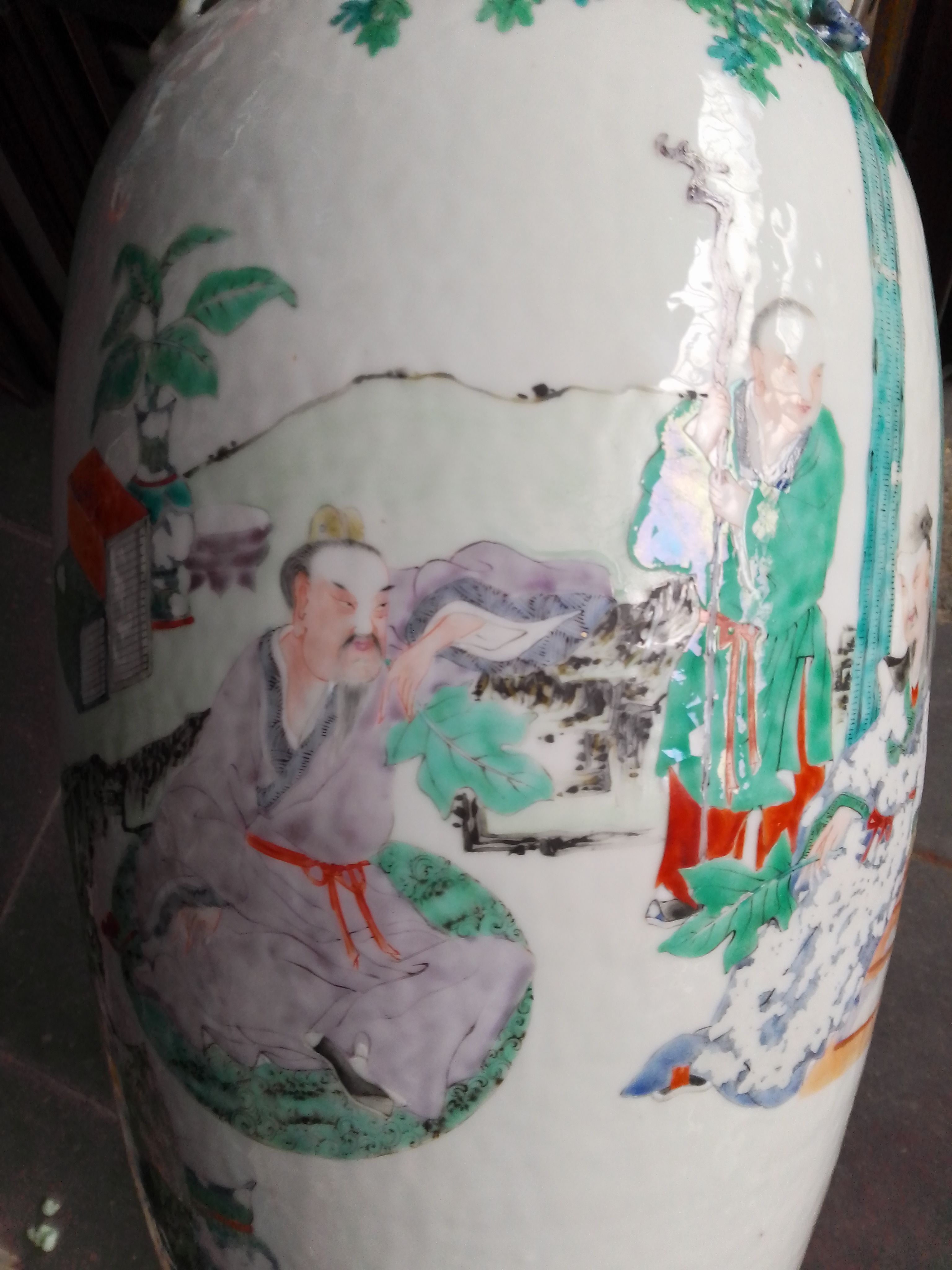 A Chinese porcelain vase, decorated in over enamels, dog handles and applied lizards, 19th - Image 9 of 11