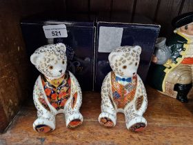 Two Royal Crown Derby paperweights modelled as Teddy Bears. Teddy Bear Blue Bow Tie, stopper,