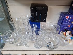 10 large lead crystal items including Royal Doulton bowl (25cm diameter), Royal Brierley vase (20.