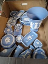 A box of assorted Wedgwood Jasperware, blue.