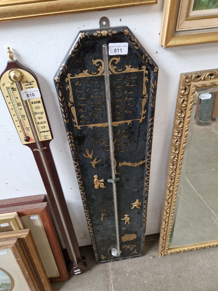 An early 20th century chinoiserie style barometer, length 94cm.