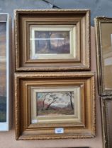 A pair of 19th century oils, landscape scenes, unsigned, gilt frames, each 37cm x 31cm (overall).