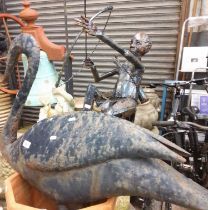 Metal garden sculptures - very large silverback gorilla, swan, Cupid, bird feeding sculpture and a