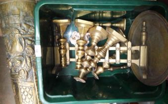 A box of brassware