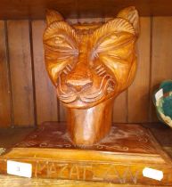 An eastern carved wood fox head 'Mazatlan', height 28cm.