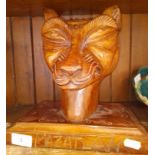 An eastern carved wood fox head 'Mazatlan', height 28cm.