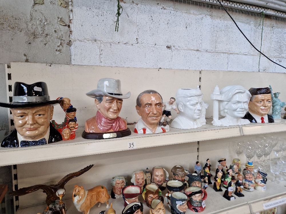 Six various character jugs including limited edition 35/1000 Winston Churchill by Noble Ceramics,