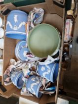 A box of assorted Wedgwood Jasperware, blue & green.