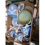 A box of assorted Wedgwood Jasperware, blue & green.