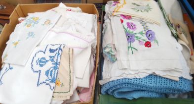 Two boxes of linen etc