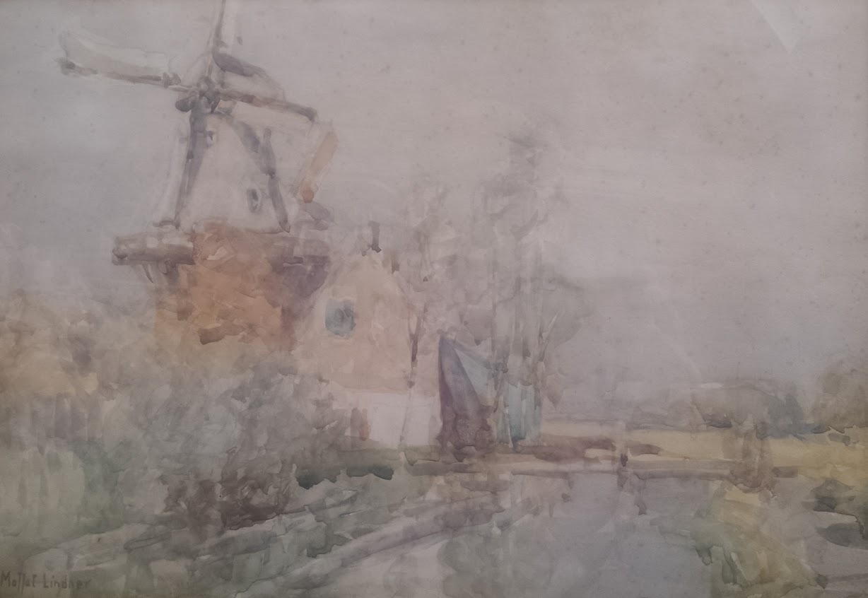 Moffat Peter Lindner (1852-1949), pair of watercolours titled 'A Holland Landscape' and 'The Quay - Image 4 of 5