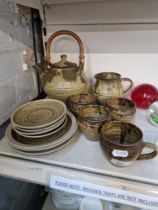 Studio pottery - 14 pieces by John Buchanan, Anchor Pottery, Cornwall including unusual large teapot