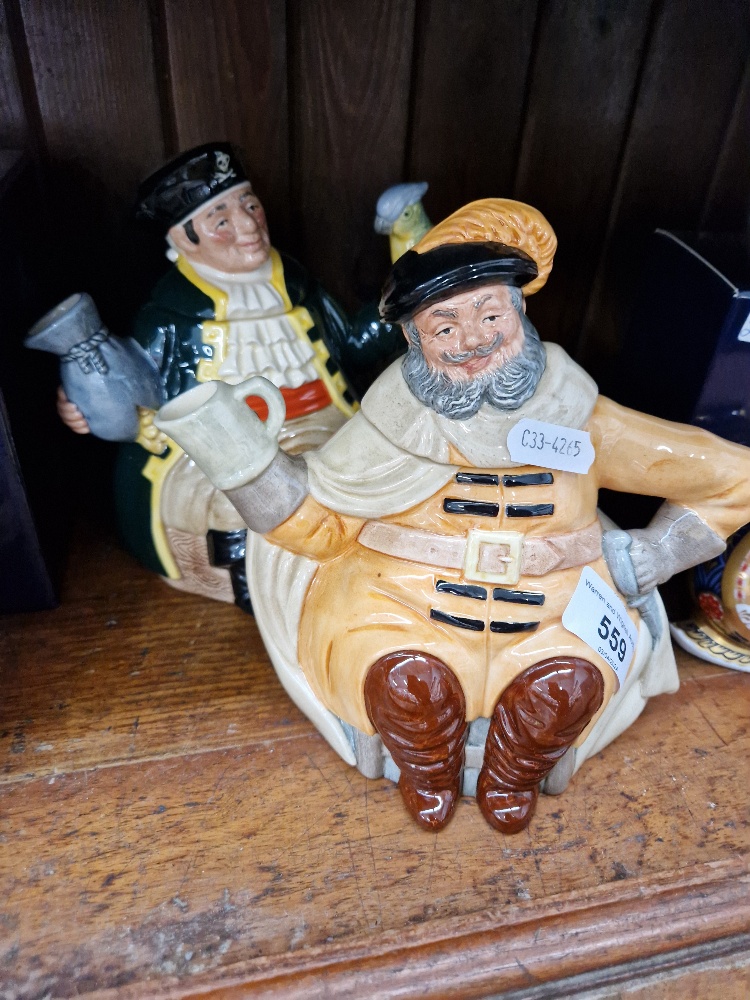 2 Royal Doulton character teapots Long John Silver D6853 and Falstaff D6854 All in good condition