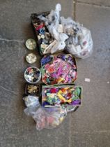 A box of assorted vintage buttons and embroidery silks.