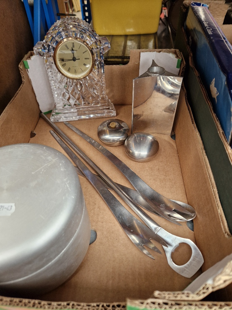 Various items of Georg Jenson metalware (salt and pepper pots, canister, salad forks and spoon,