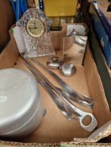 Various items of Georg Jenson metalware (salt and pepper pots, canister, salad forks and spoon,