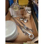 Various items of Georg Jenson metalware (salt and pepper pots, canister, salad forks and spoon,