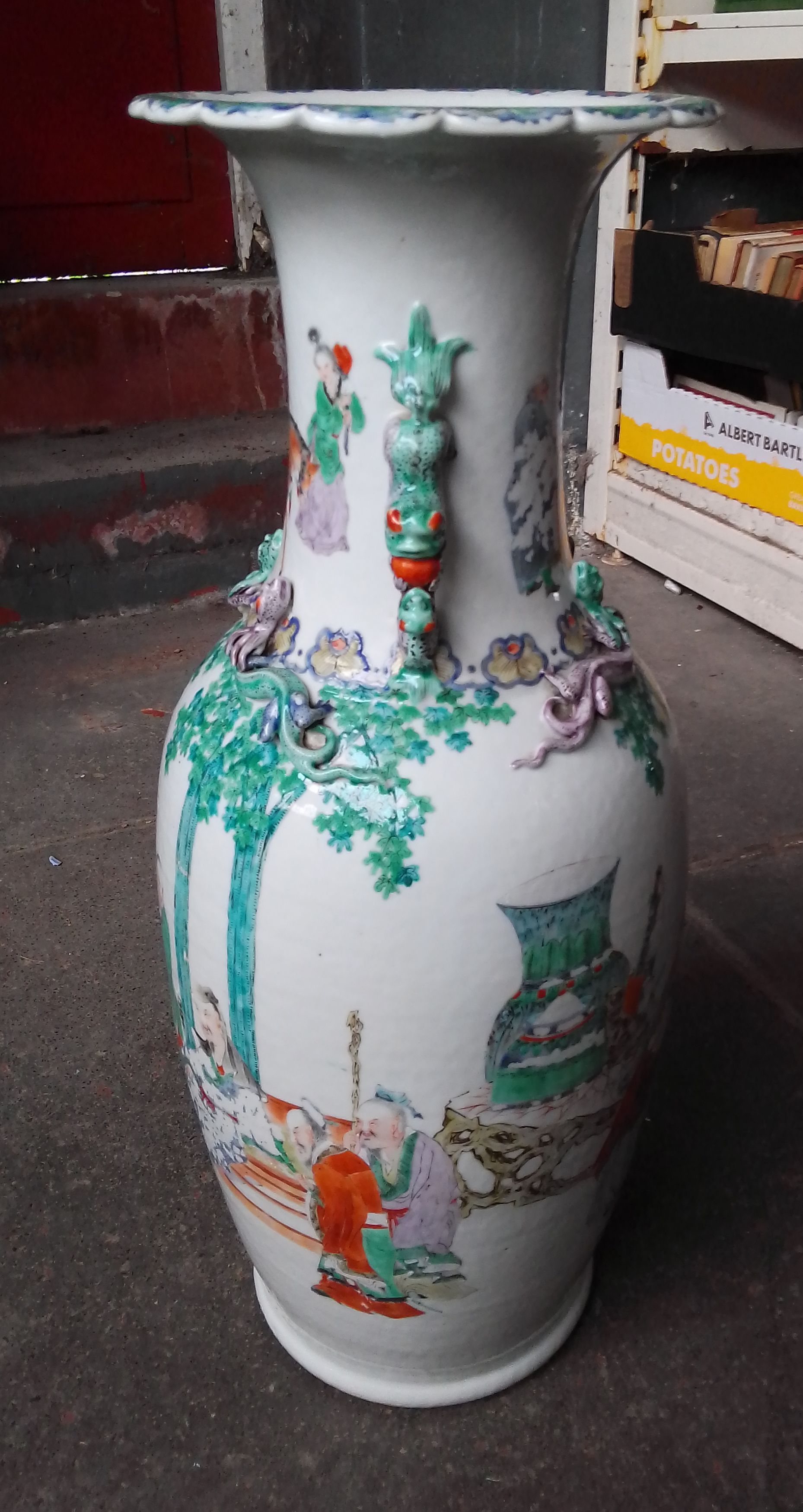 A Chinese porcelain vase, decorated in over enamels, dog handles and applied lizards, 19th - Image 5 of 11