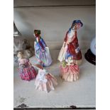 Five Royal Doulton figures: Paisley Shawl HN1987, Sweet Anne HN1318, The Little Bridesmaid HN1433,