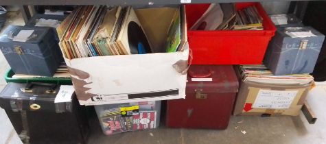 Various boxes and cases box of LP records and tapes and singles (6 boxes records, 5 cases singles, 1